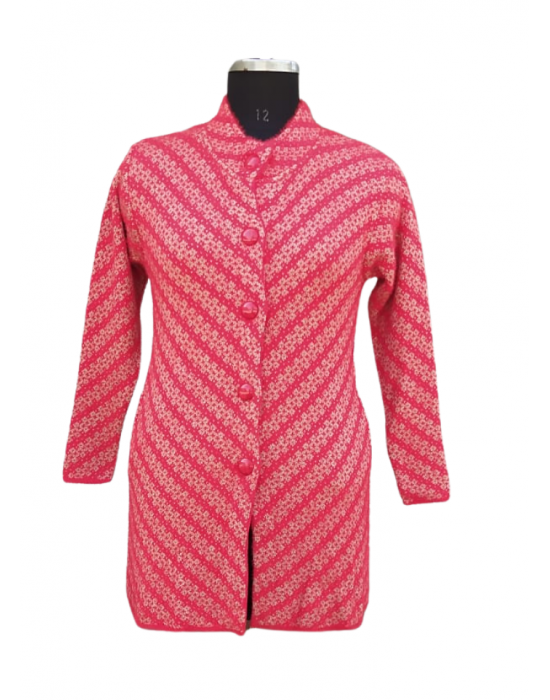 Women Long coat Red zik zak design